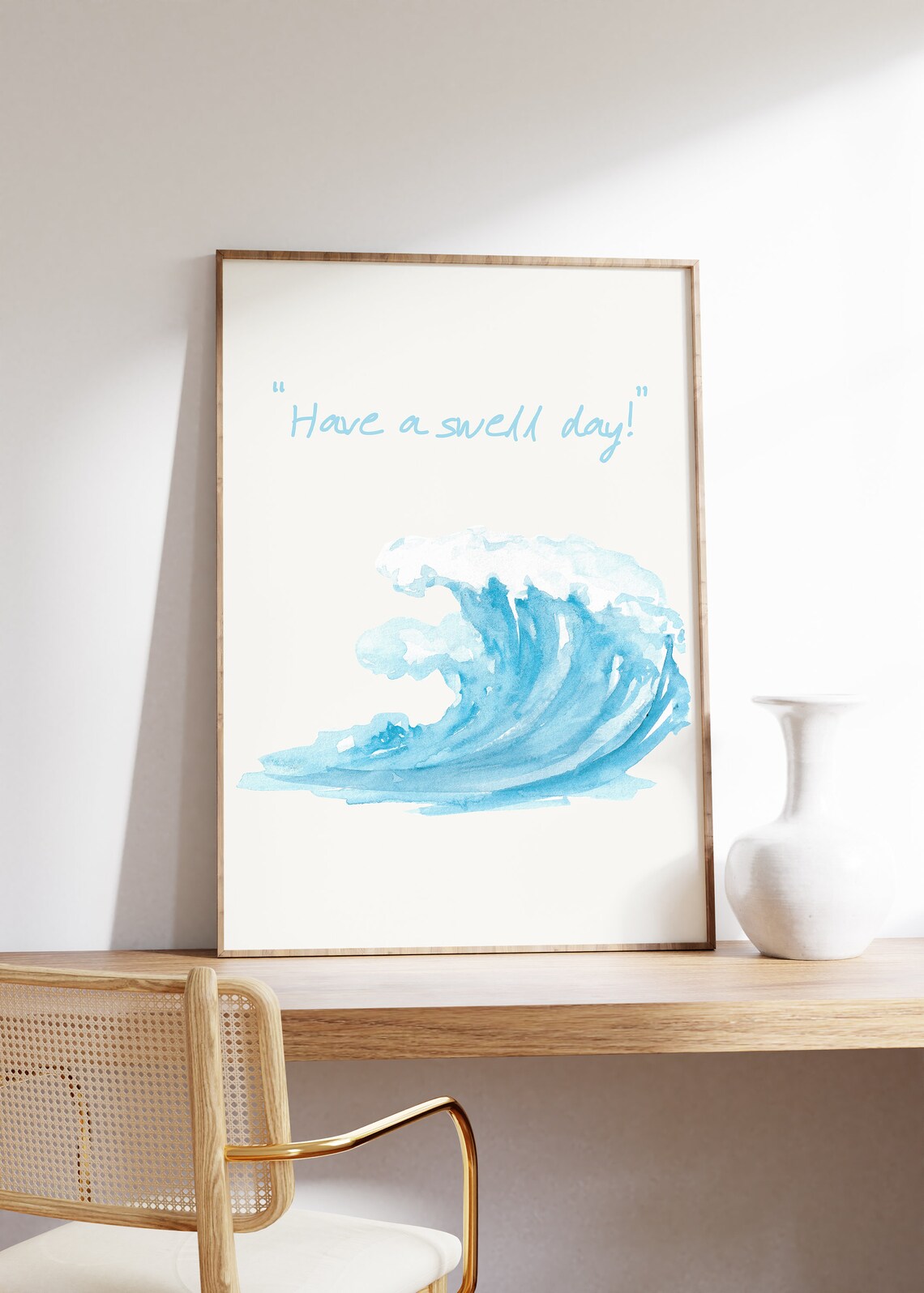 Have A Swell Day Watercolor Ocean Wave Surfing Coastal Wall Poster - Image 4