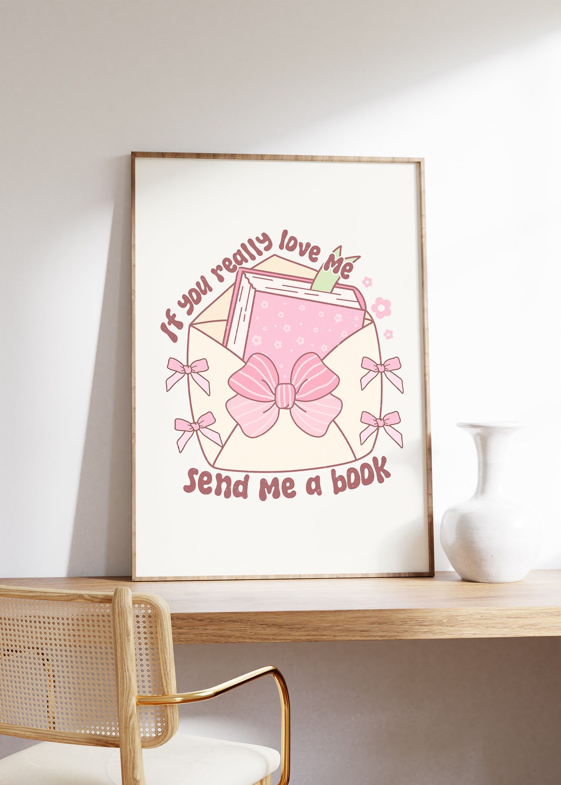 Coquette Bookish Girl Send Me A Book Pink Bow Envelope Poster - Image 2