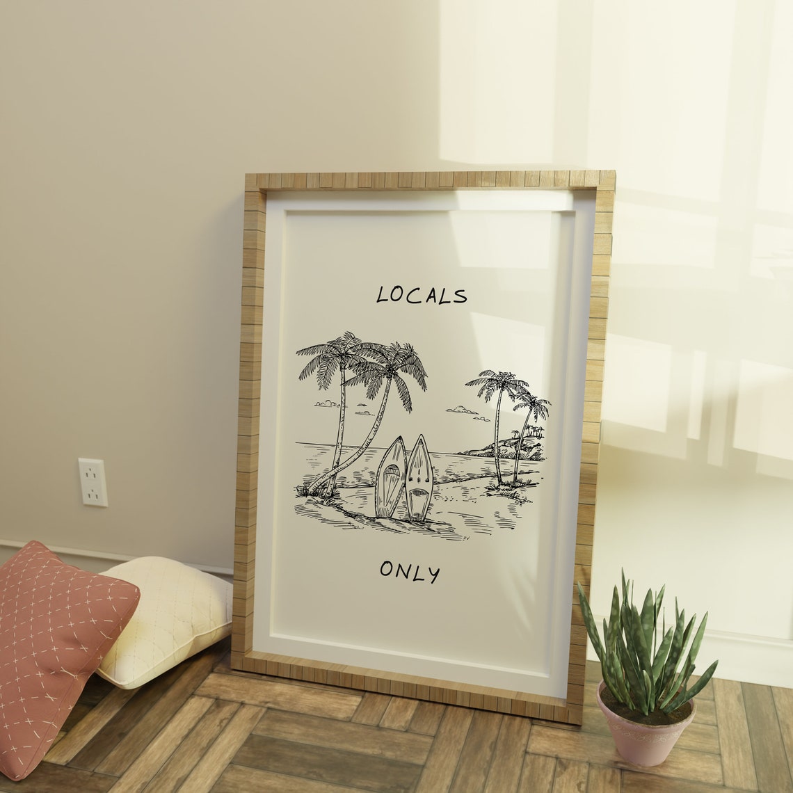 Locals Only Surf Beach Palm Trees Minimal Line Drawing Surf Poster - Image 3