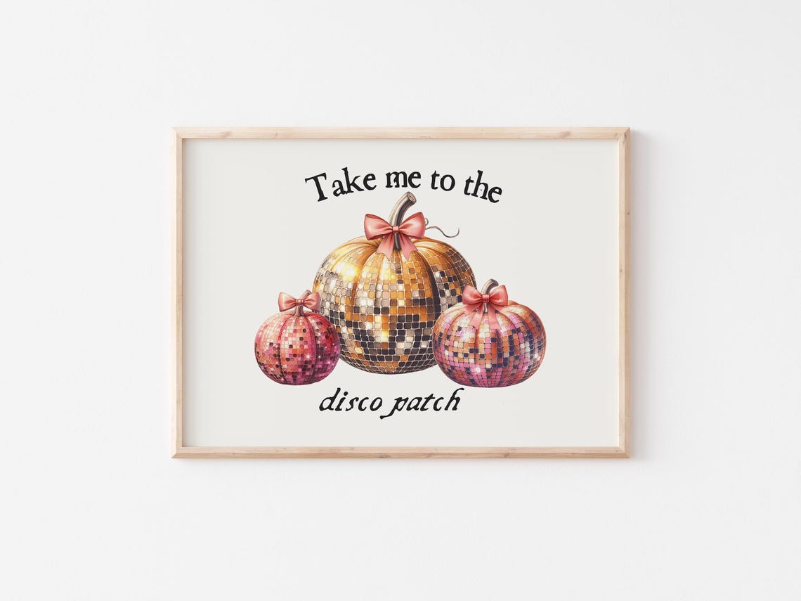 Take Me to the Disco Patch Glitter Pumpkin Halloween Art Poster - Image 5