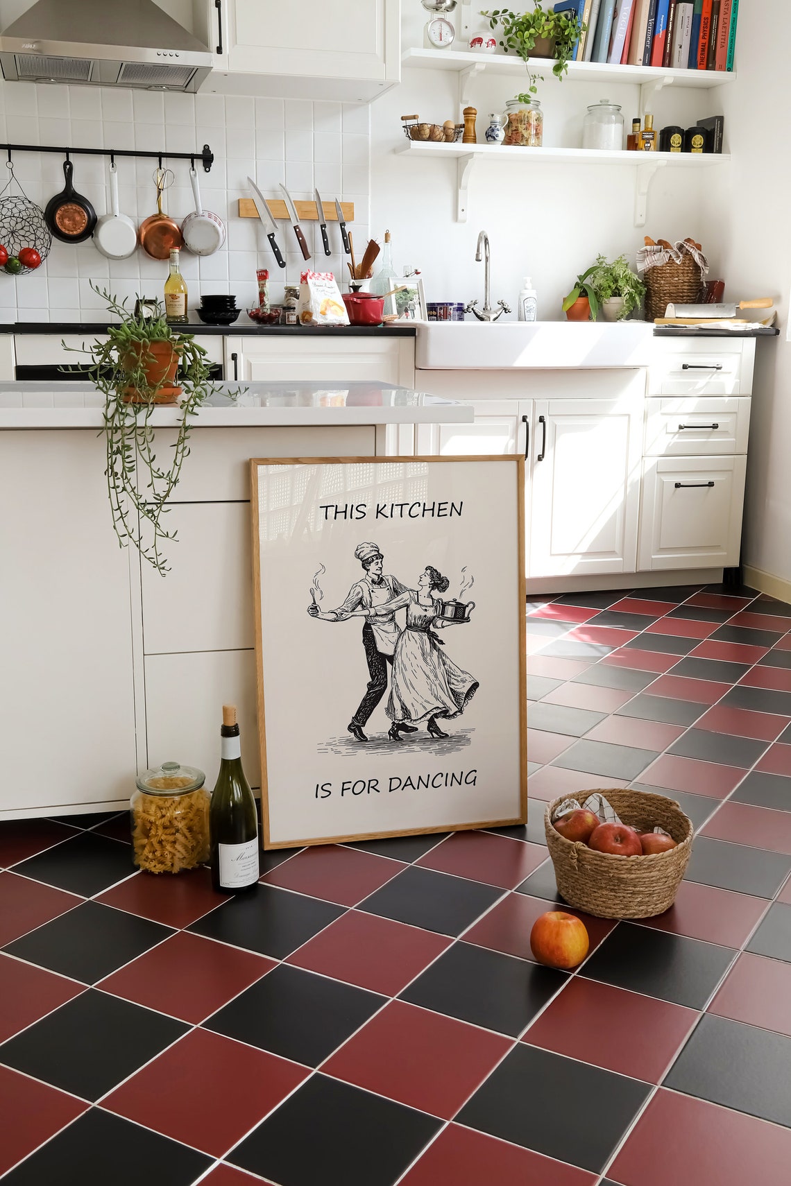 This Kitchen Is For Dancing Vintage Chef Couple Illustration Poster - Image 3
