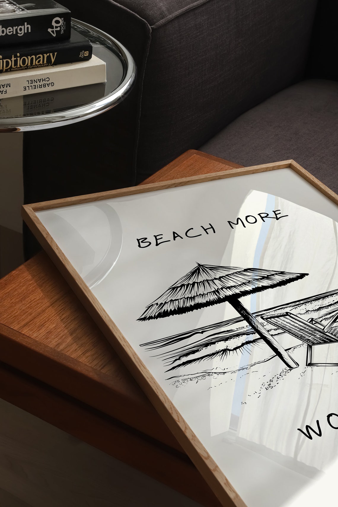 Beach More Worry Less Umbrella Coastal Line Art Beach Wall Poster - Image 2