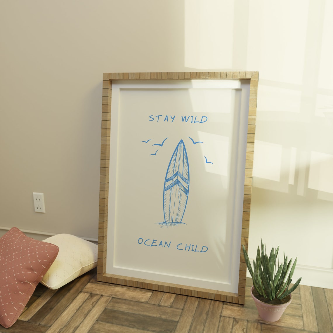 Stay Wild Ocean Child Blue Surfboard Sketch Beach House Poster - Image 3