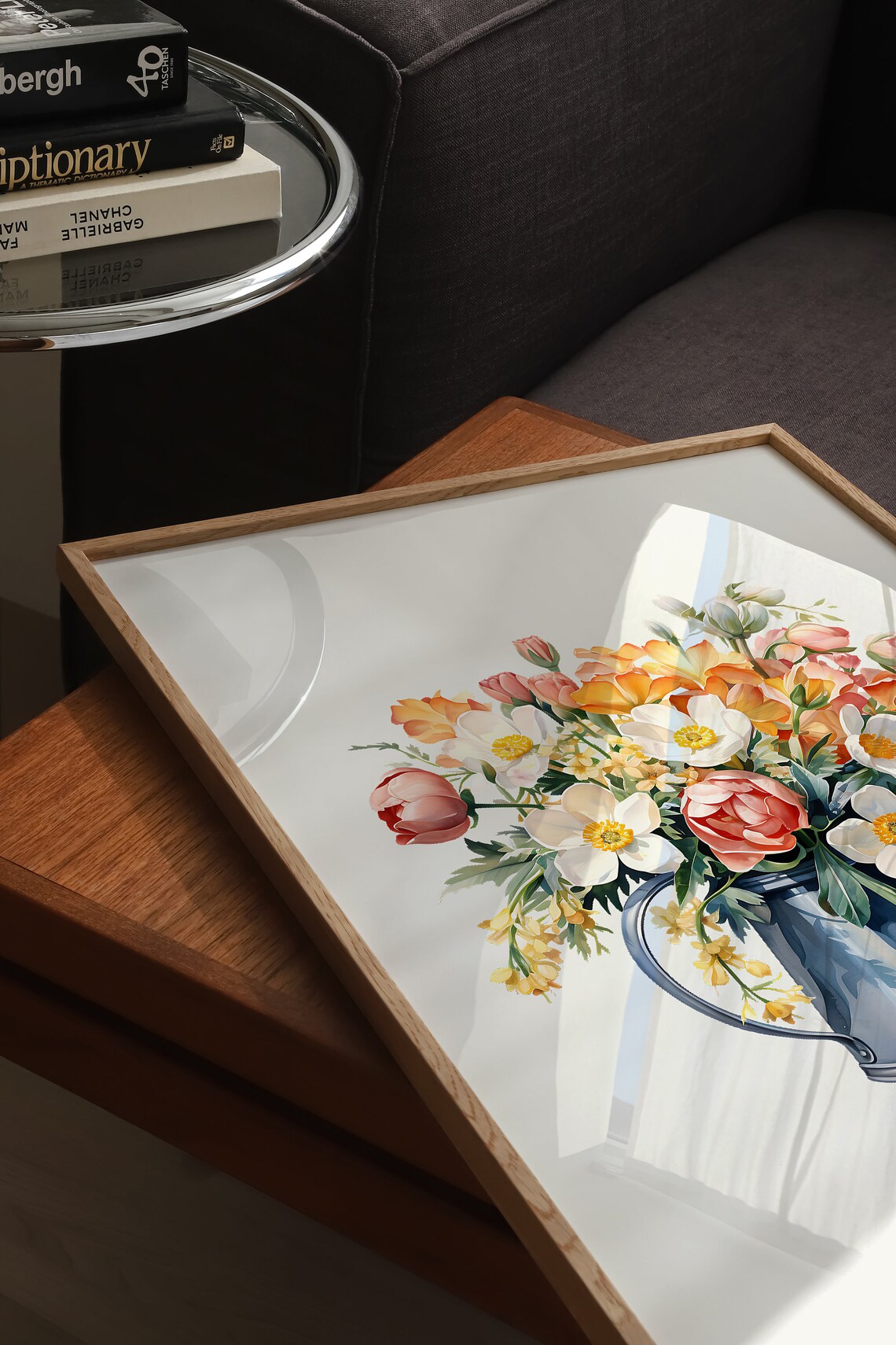 Wildflower Bouquet In Blue Watering Can Watercolor Flower Poster - Image 3