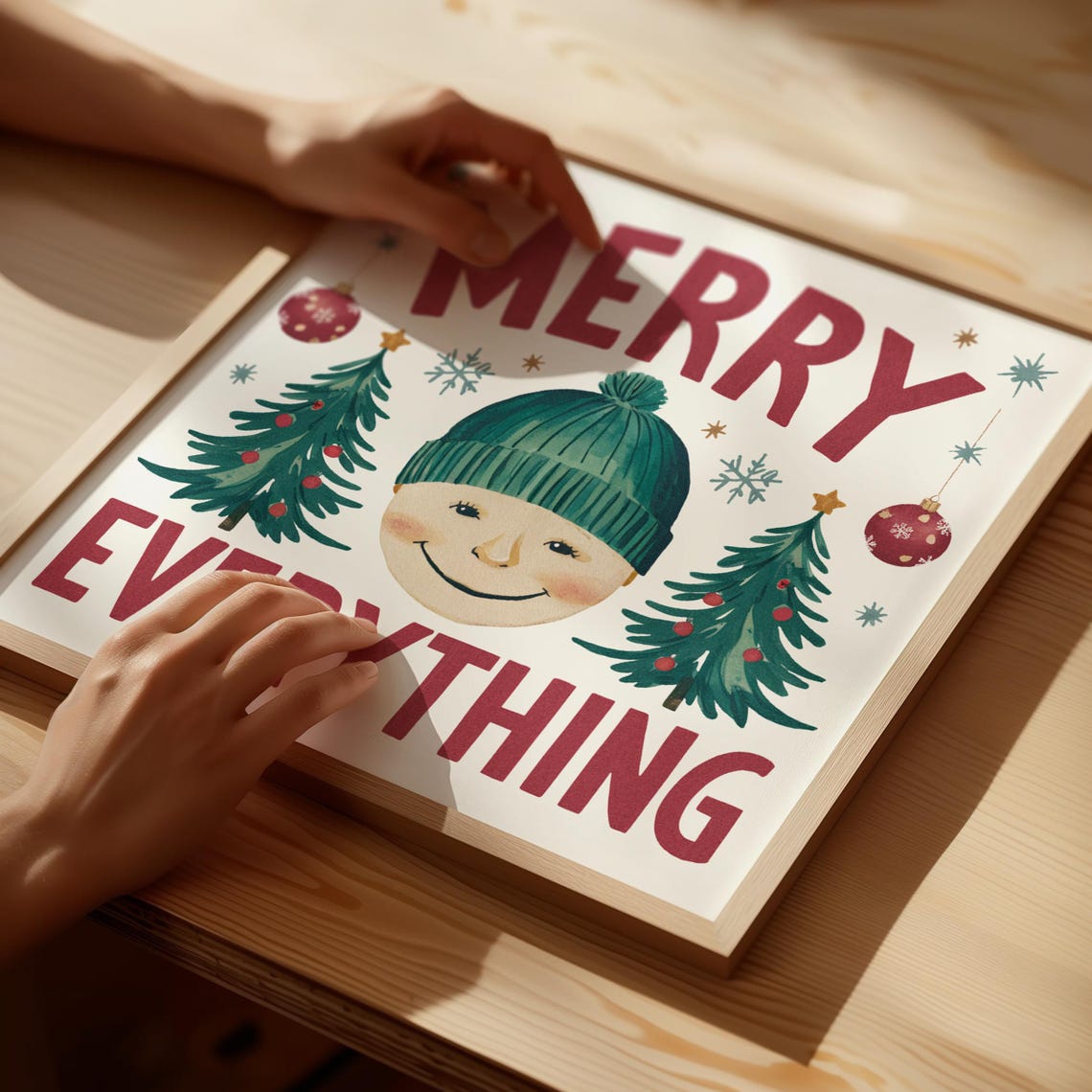 Merry Everything Smiling Face Cute Retro Christmas Quote Poster - Image 5