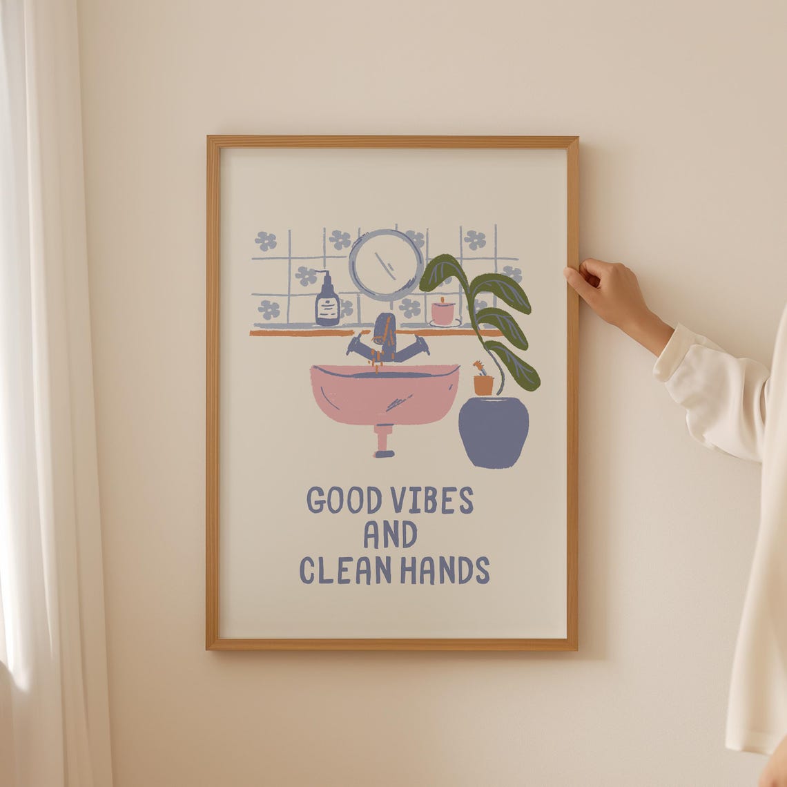 Good Vibes And Clean Hands Pastel Bathroom Sink Quote Poster - Image 2
