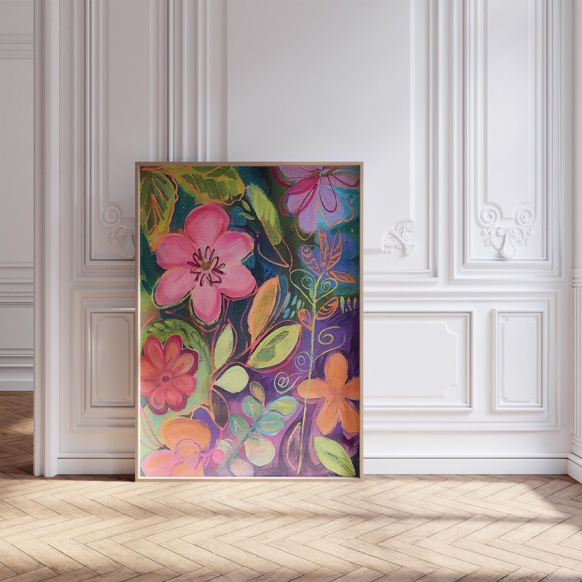 Vibrant Abstract Flower Garden Poster in Teal Purple and Hot Pink - Image 5