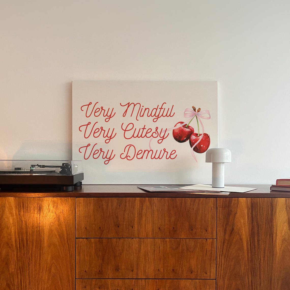 Very Mindful Very Cutesy Very Demure Quote With Cherry Bow Print - Image 3