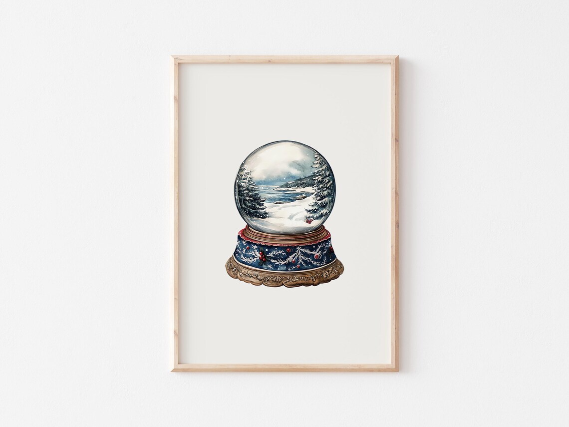 Watercolor Snow Globe Coastal Winter Scene Christmas Decor Poster - Image 5