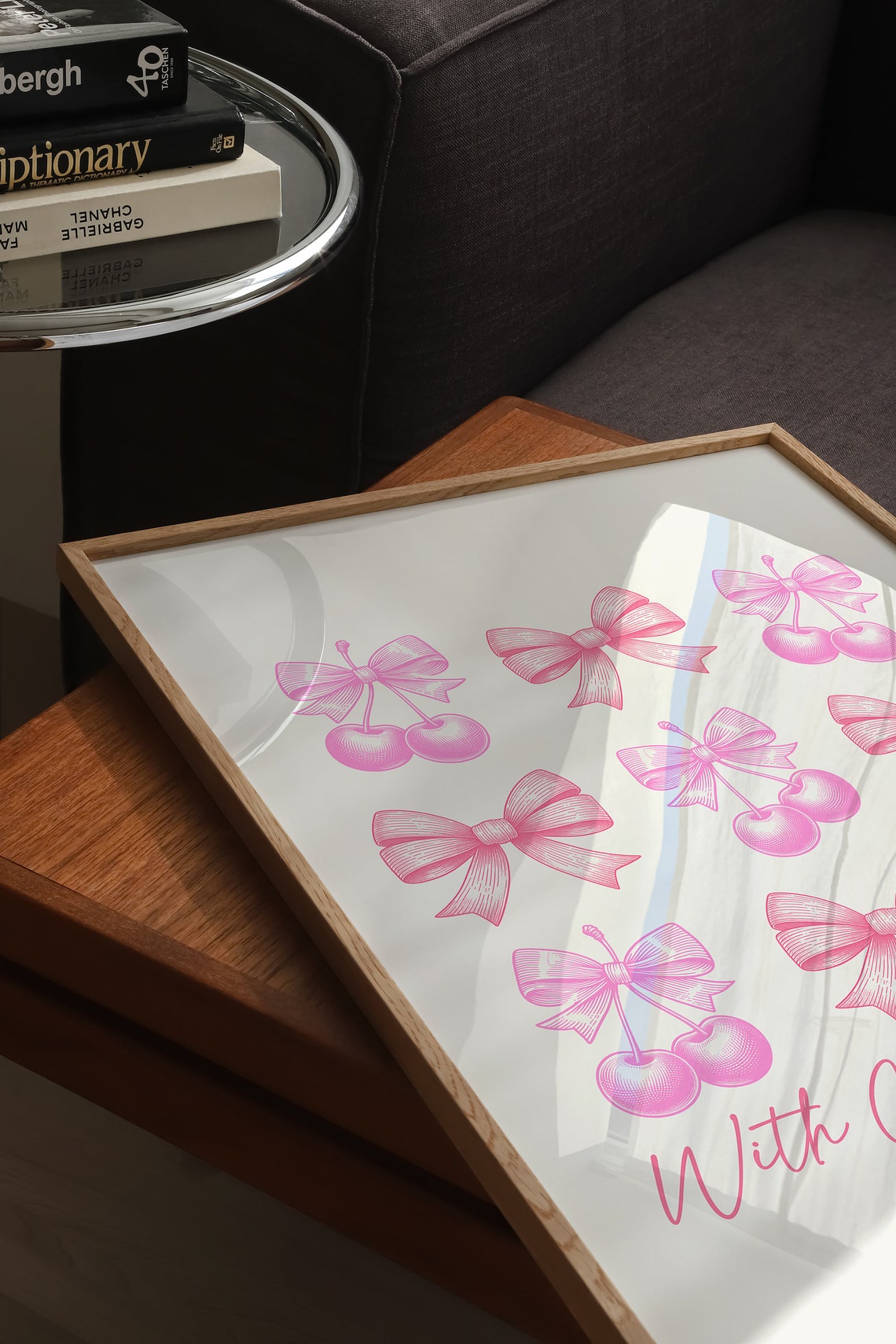 Pink Bows and Cherries Grid With Cherries On Top Script Poster - Image 4