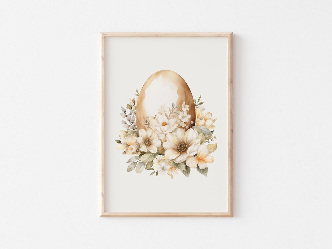 Golden Easter Egg With Cream Floral Wreath Neutral Rustic Poster - Image 4
