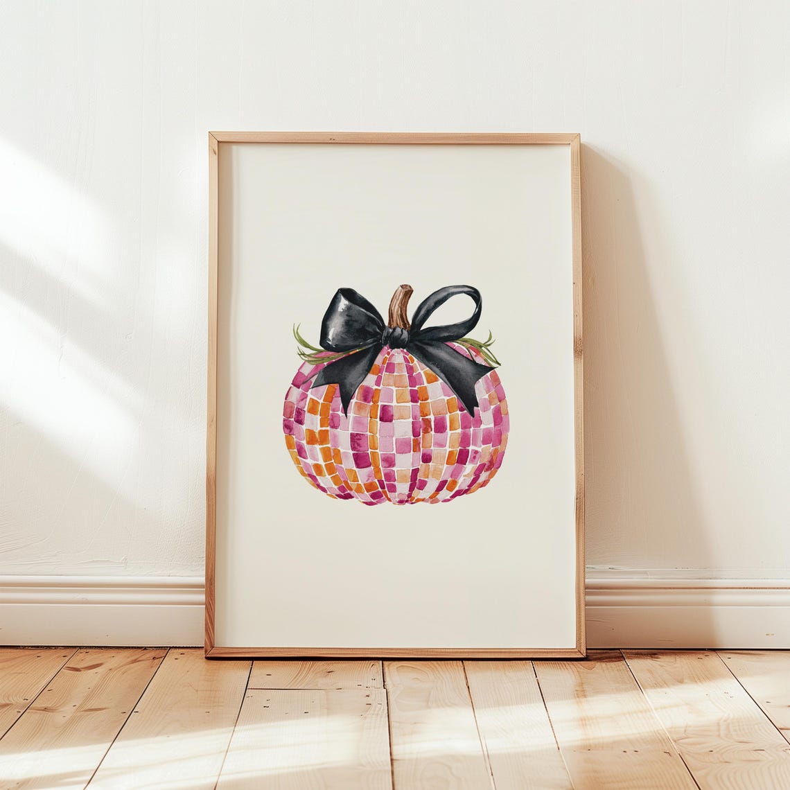 Disco Ball Pumpkin with Black Bow Groovy Fall Halloween Poster - Image 2