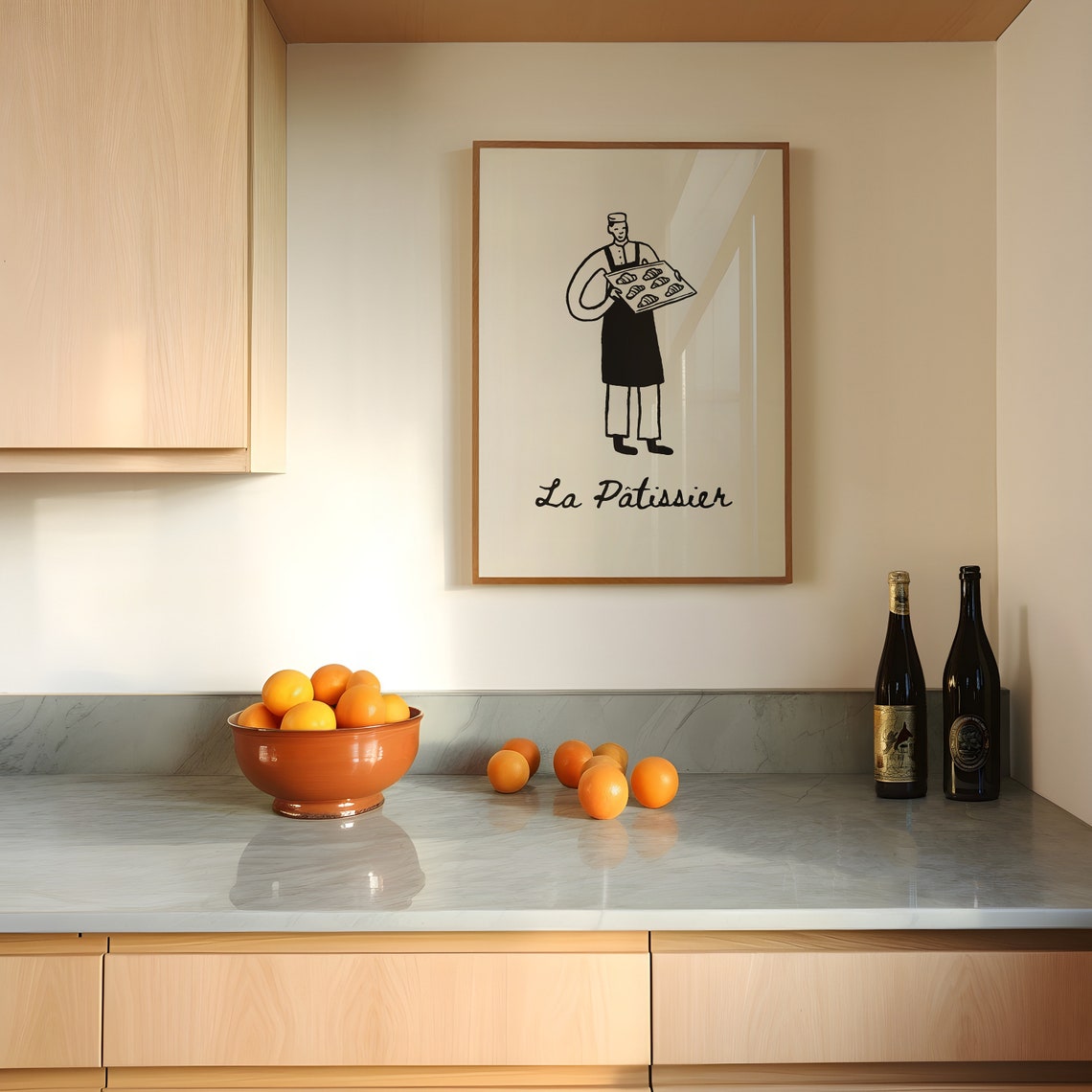 La Patissier French Chef With Croissants Black Line Kitchen Poster - Image 4