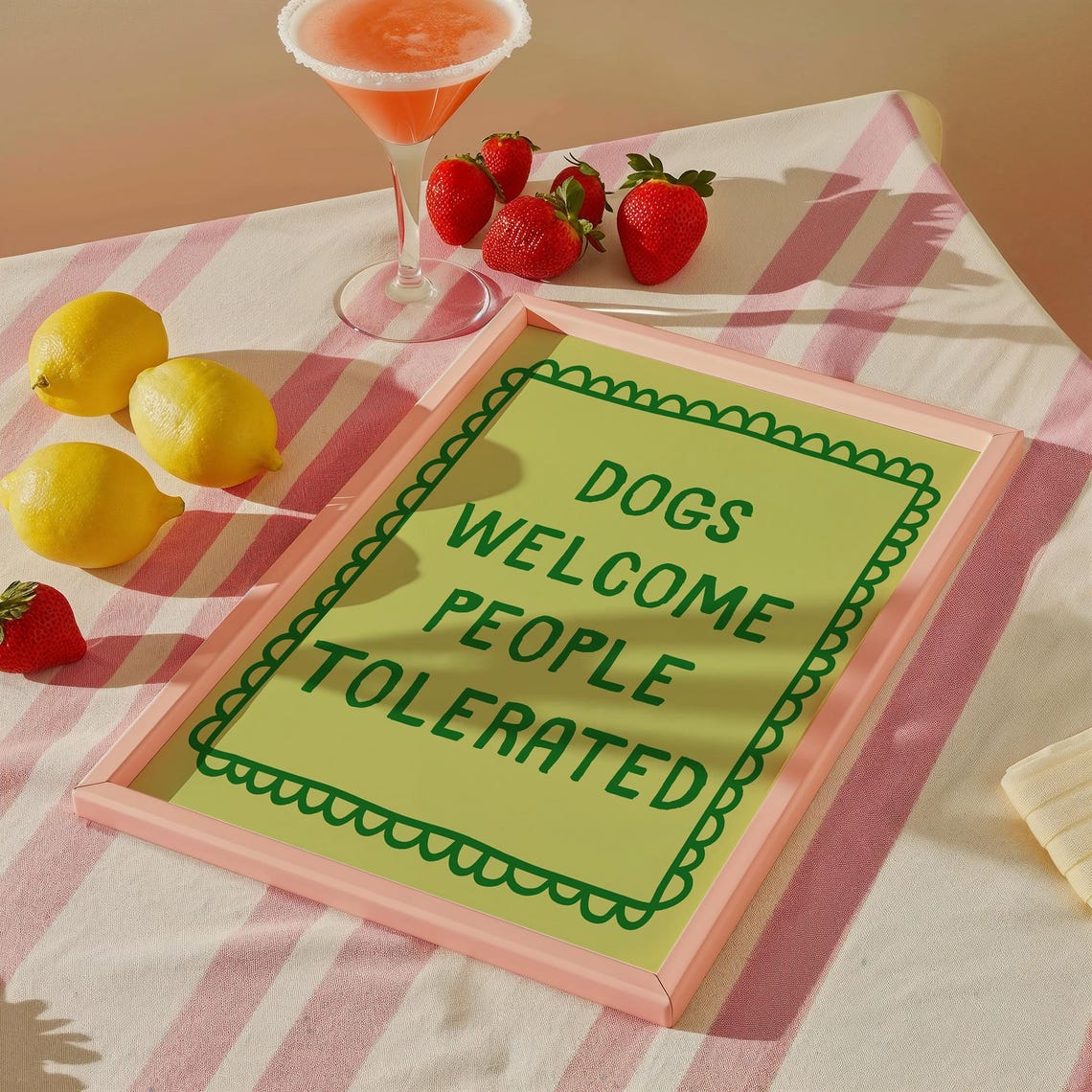 Dogs Welcome People Tolerated Green Funny Dog Statement Poster - Image 2