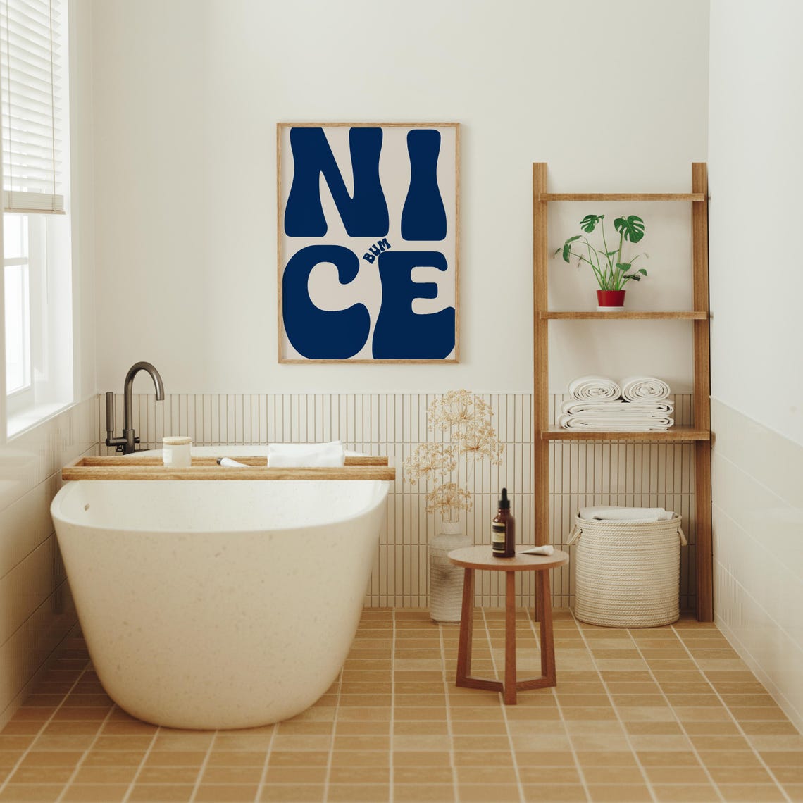 Nice Bum Bold Navy Typography Funny Bathroom Statement Poster - Image 5
