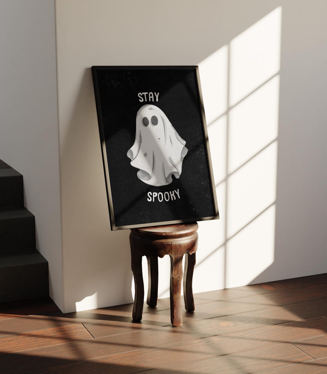 Stay Spooky Soft Watercolor Ghost on Black Background Halloween Poster - Image 3