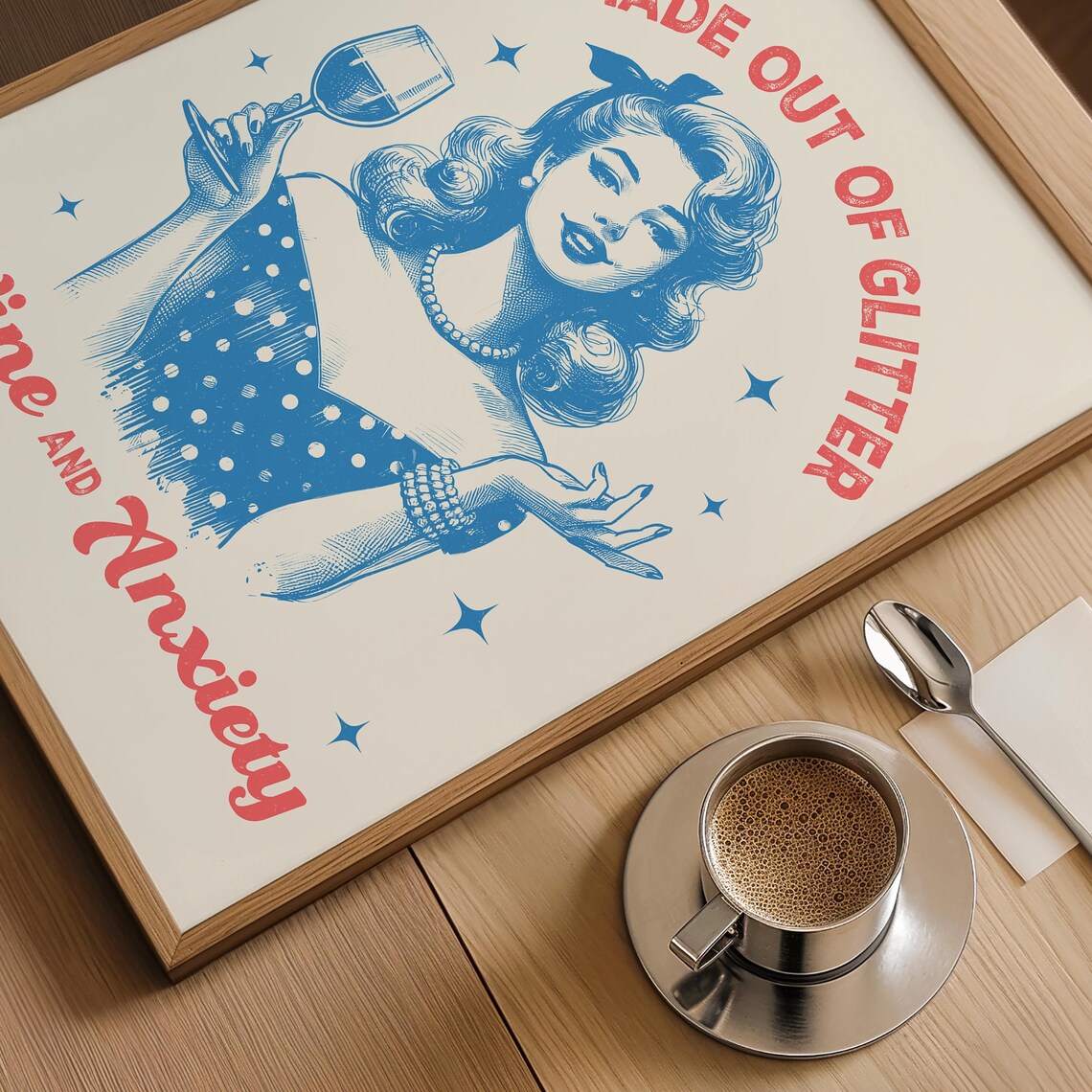 I'm Made Out Of Glitter Wine and Anxiety Red Script Retro Quote Poster - Image 5
