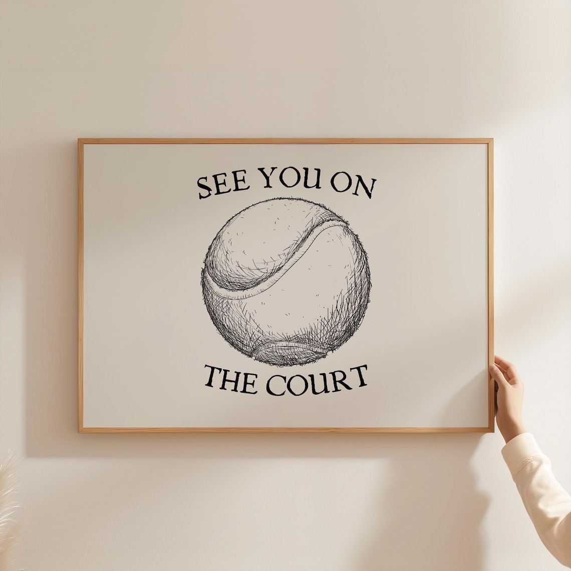 See You On The Court Vintage Tennis Ball Sketch Sports Poster