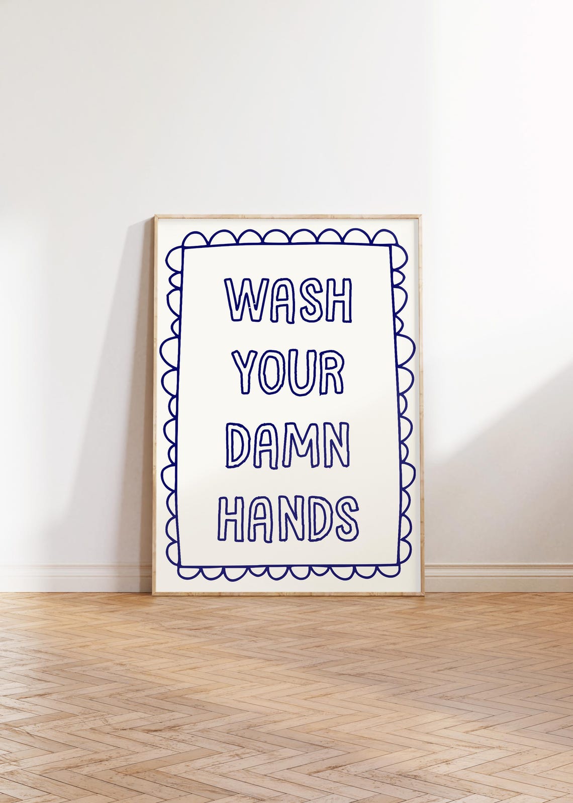 Wash Your Damn Hands Blue Scallop Funny Bathroom Quote Poster - Image 3