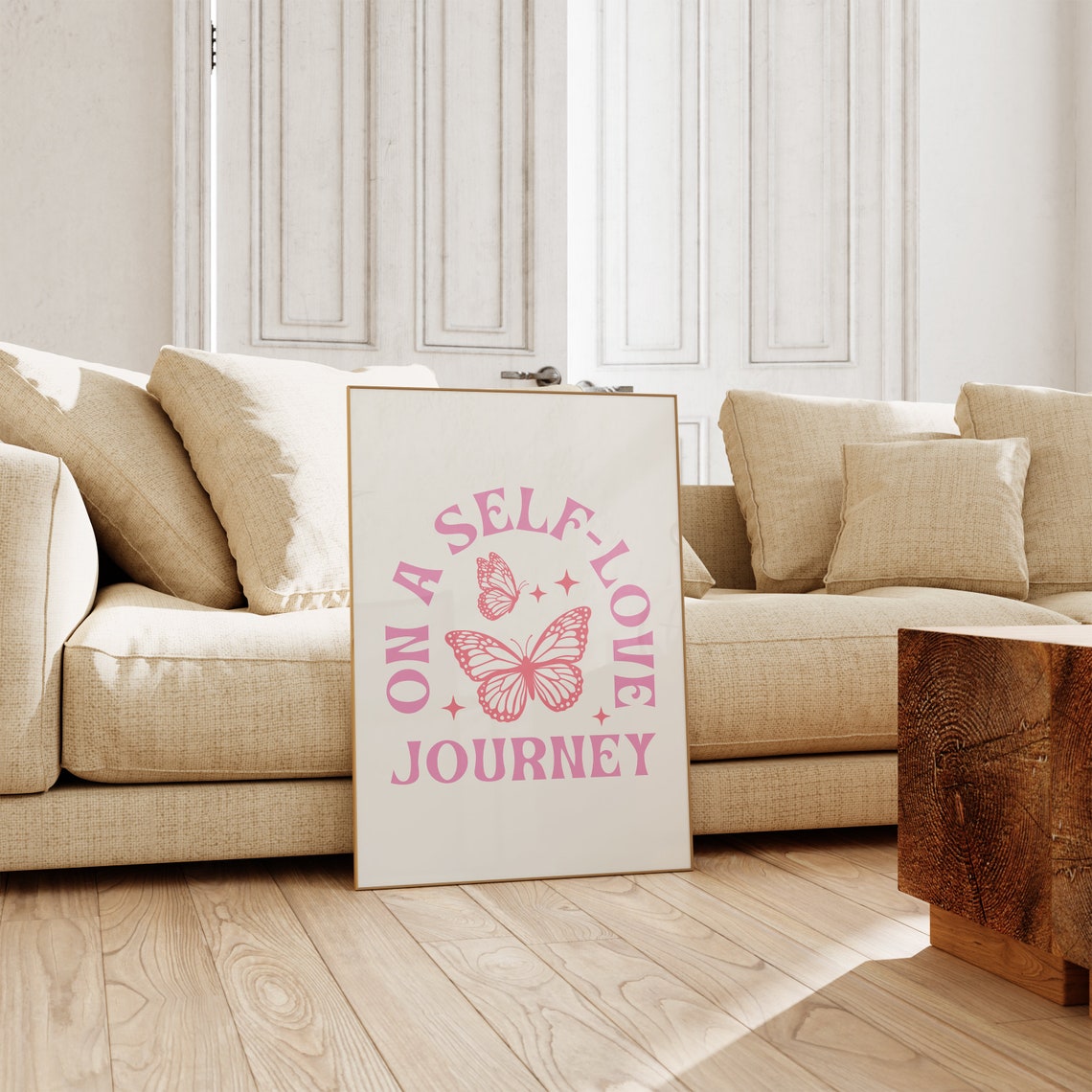 On A Self Love Journey Pink Butterfly Affirmation Art Poster - Image 3