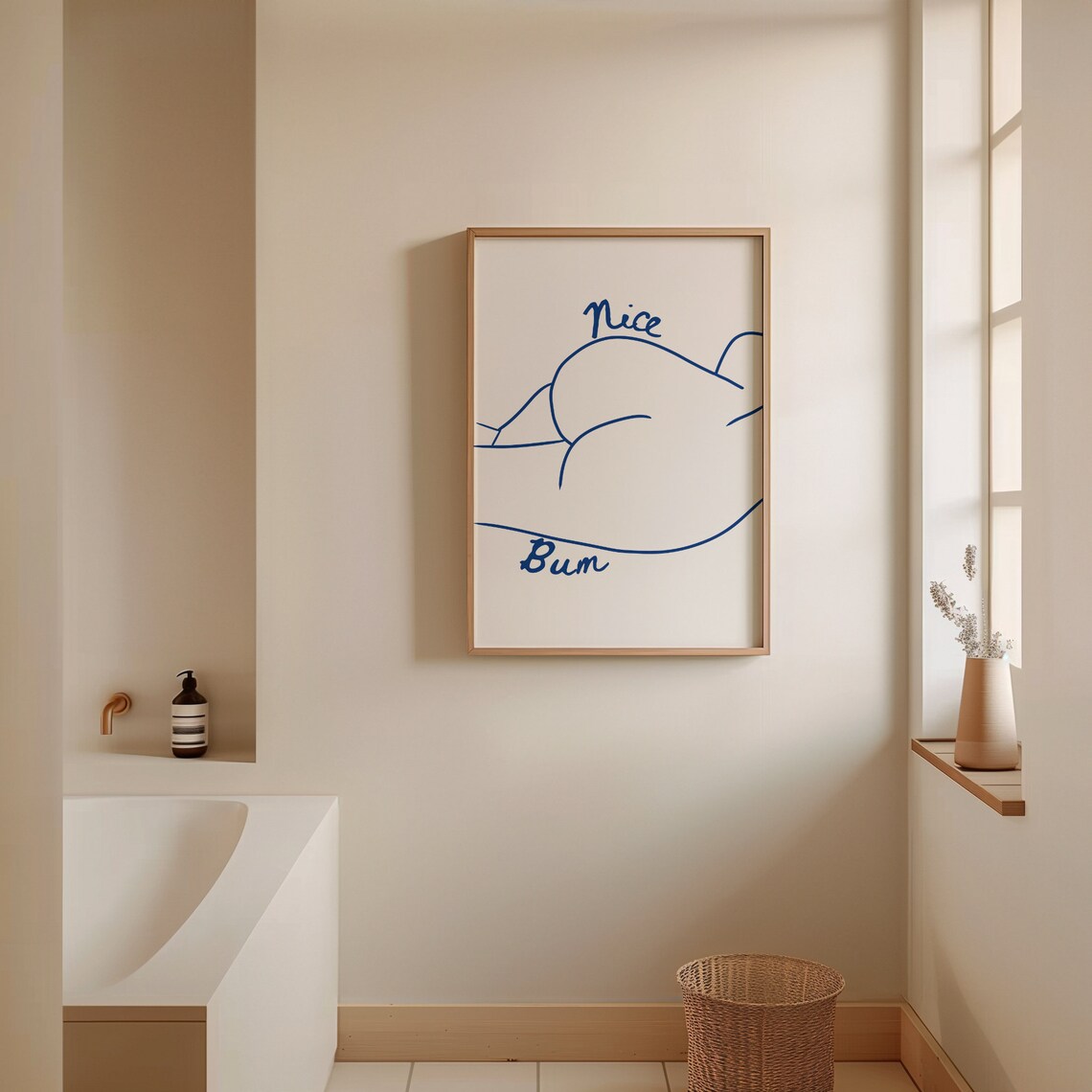Nice Bum Body Positive Blue Line Art Cheeky Bathroom Wall Art - Image 2