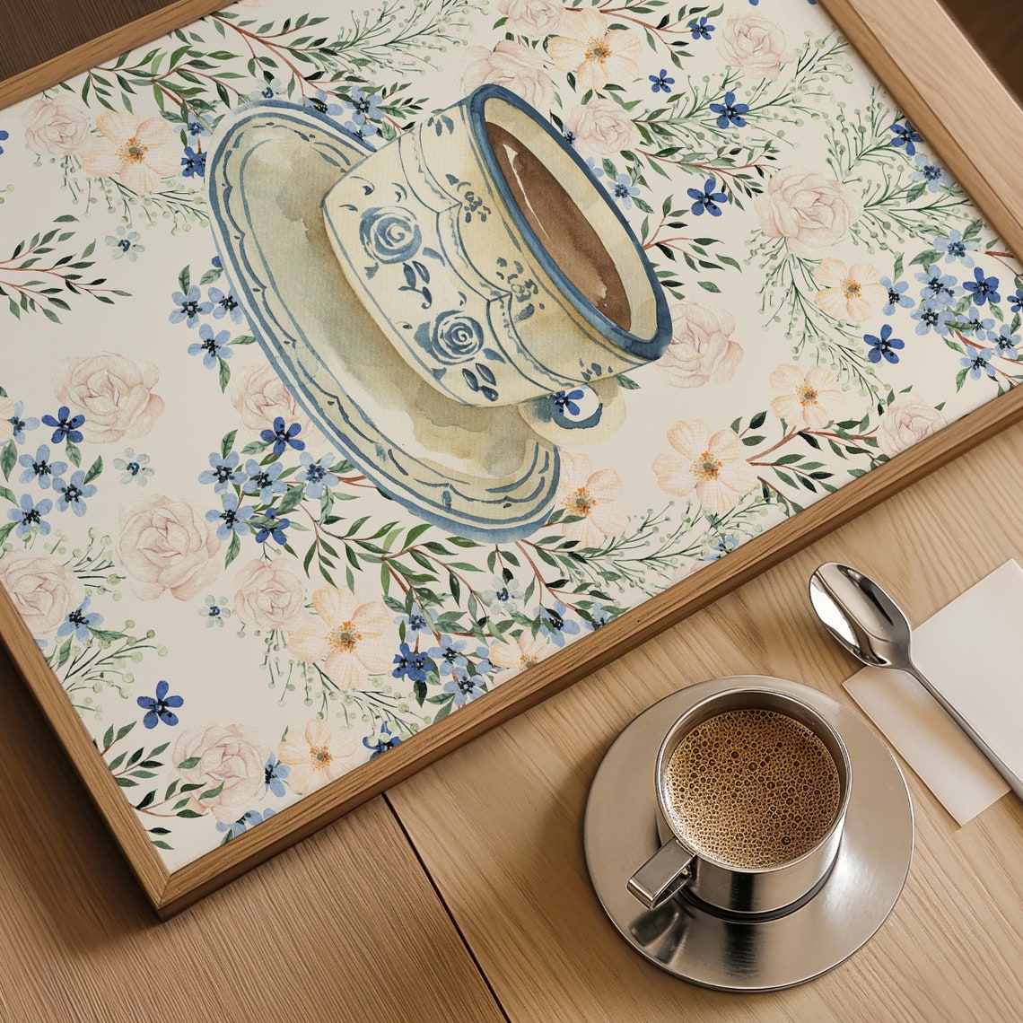 Chinoiserie Blue White Porcelain Cup Floral Watercolor Poster - Image 5