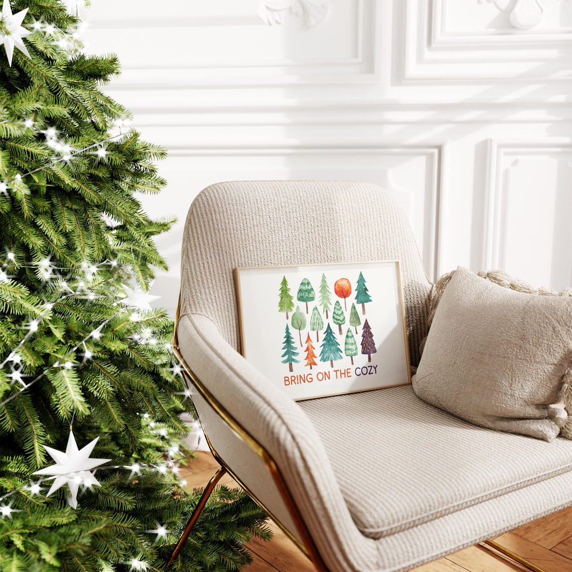 Bring on the Cozy Watercolor Pine Trees Winter Forest Poster - Image 4
