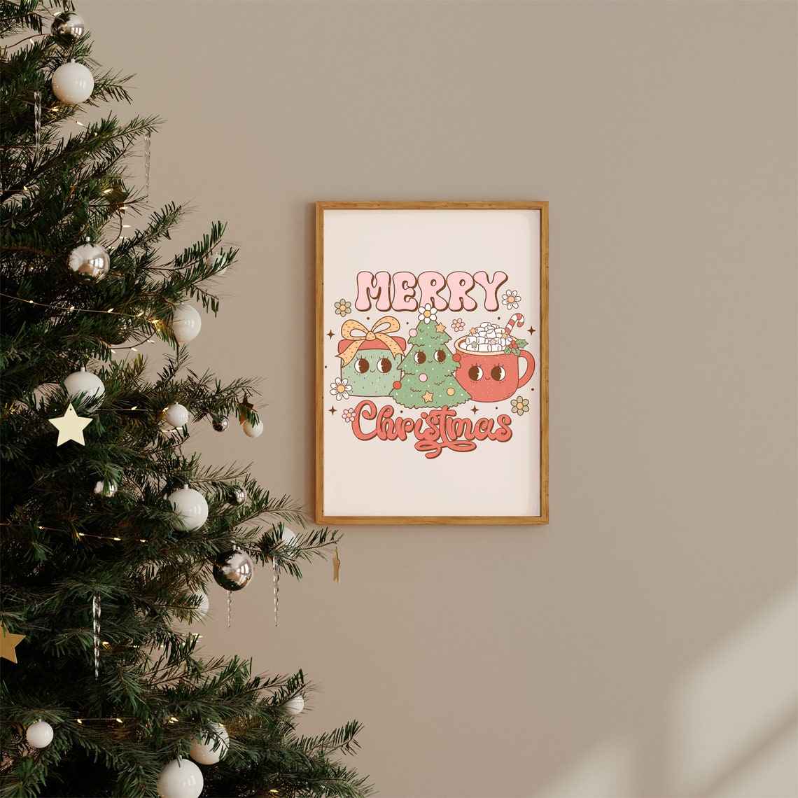 Merry Christmas Retro 70s Groovy Cocoa Mug Snowman Party Poster - Image 2