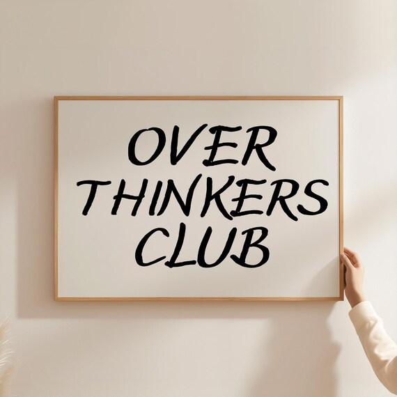 Over Thinkers Club Print Horizontal Wall Art Funny Quotes Print Retro Typography Prints Trendy Apartment Wall Decor