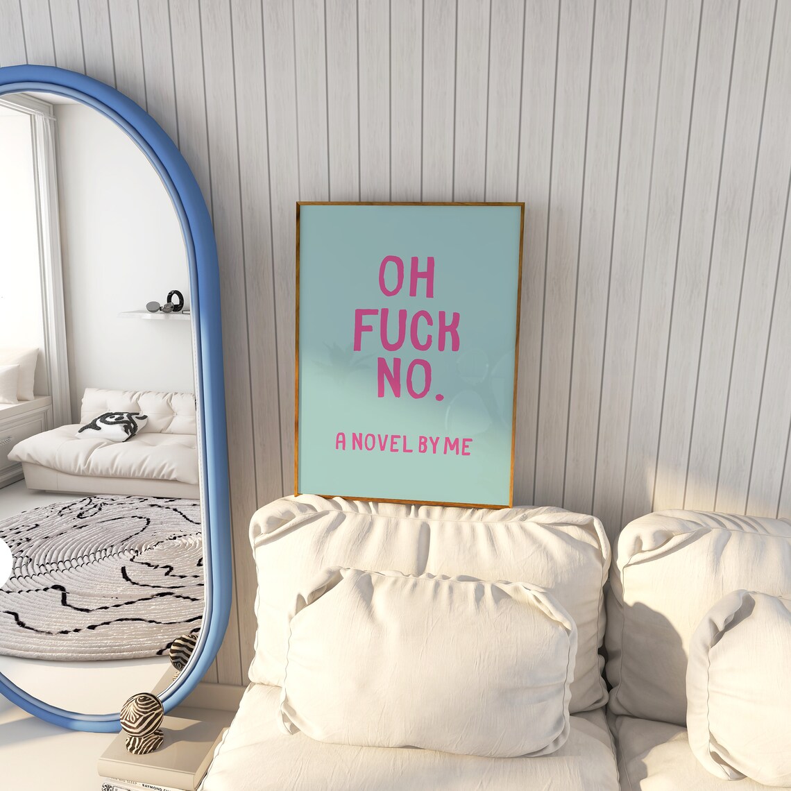 Oh Fuck No A Novel by Me Pink Blue Funny Sarcastic Art Poster - Image 2