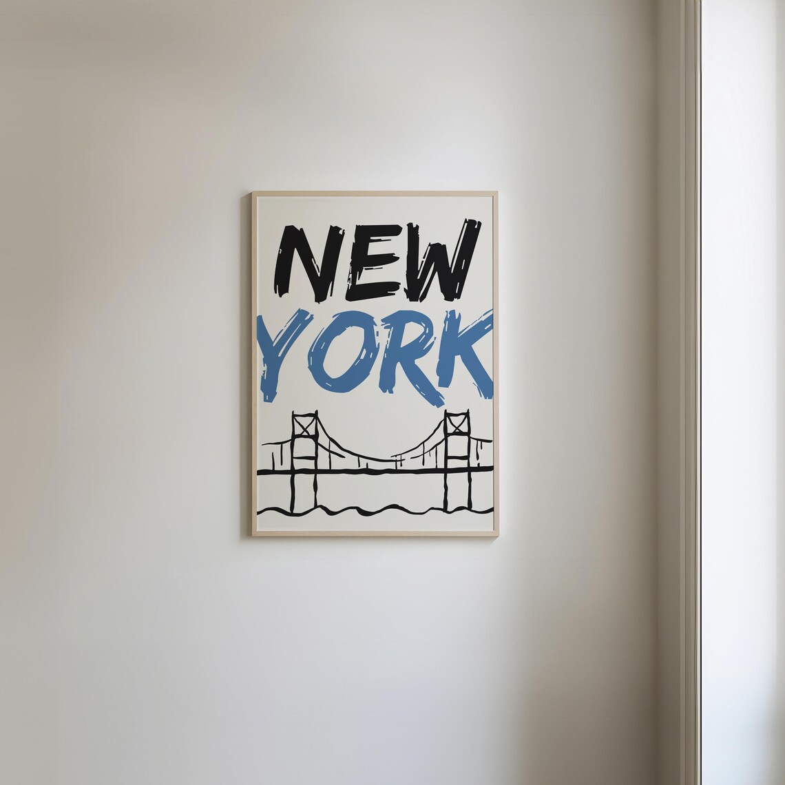 New York City Suspension Bridge Brush Lettering Sketch Art Poster - Image 2