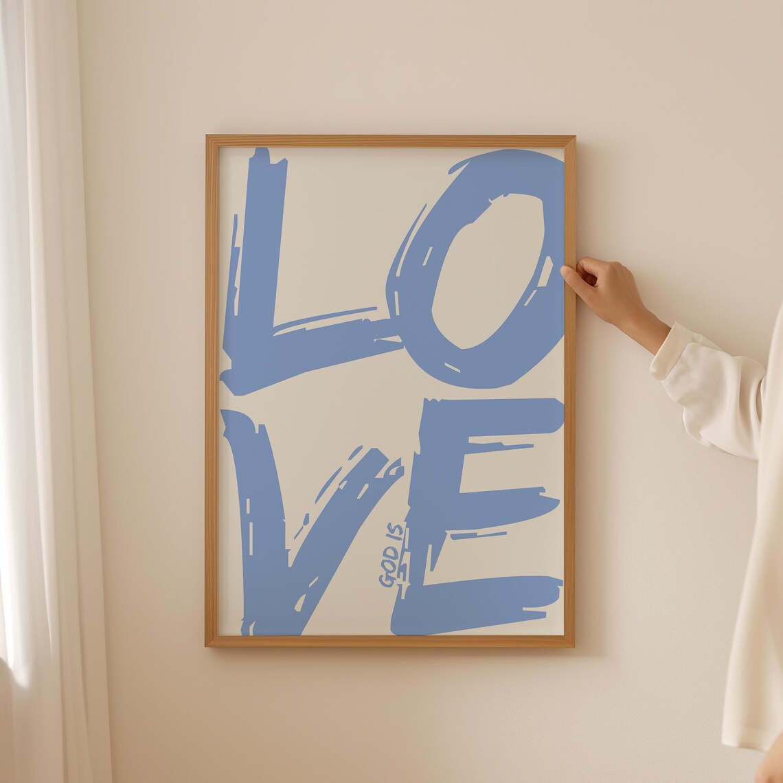 God Is Love Periwinkle Blue Brushstroke Lettering Christian Wall Poster - Image 2