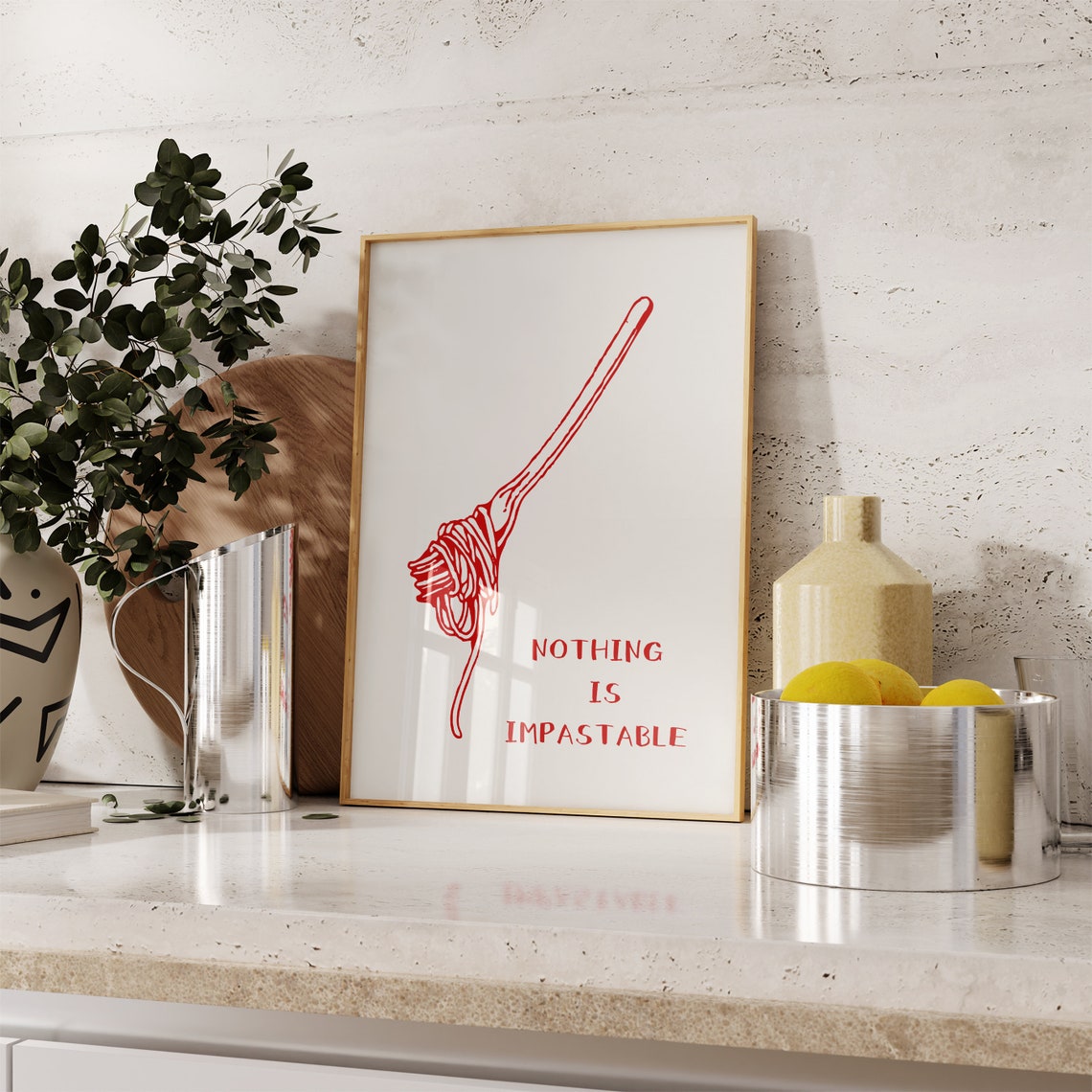 Nothing Is Impastable Spaghetti Fork Pun Funny Kitchen Wall Poster - Image 5