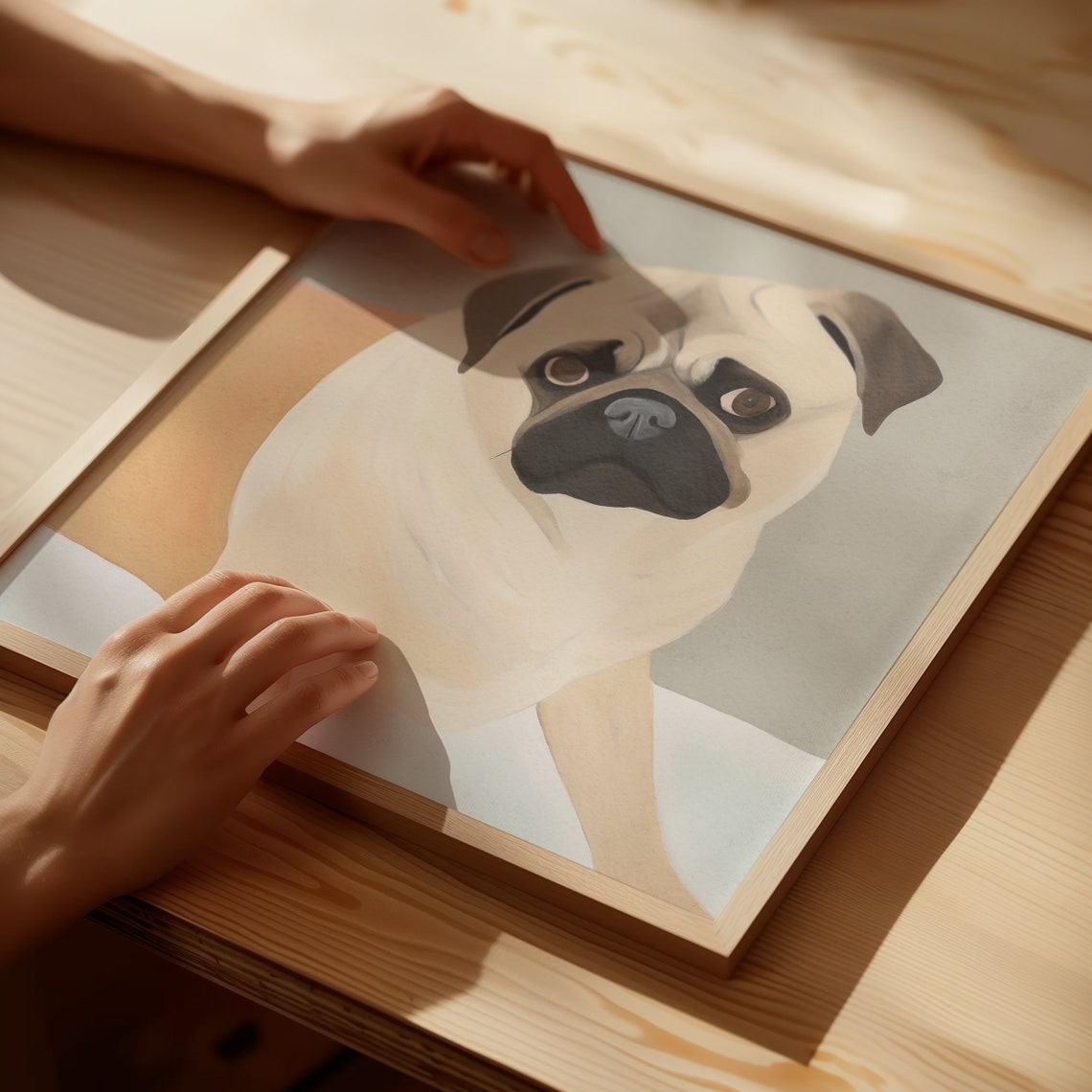 Fawn Pug Close-Up Portrait Poster with Soft Muted Color Palette - Image 5