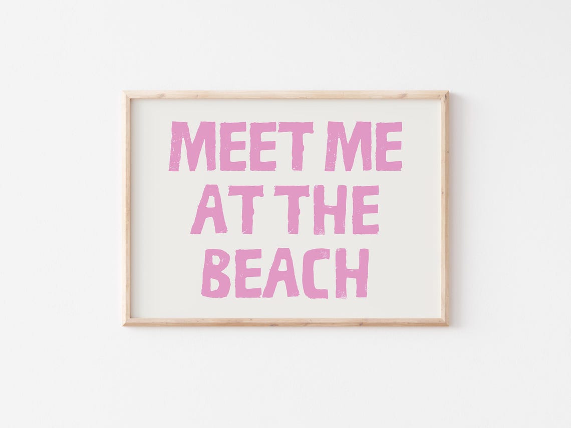 Meet Me At The Beach Pink Block Letter Beach House Decor Poster - Image 5