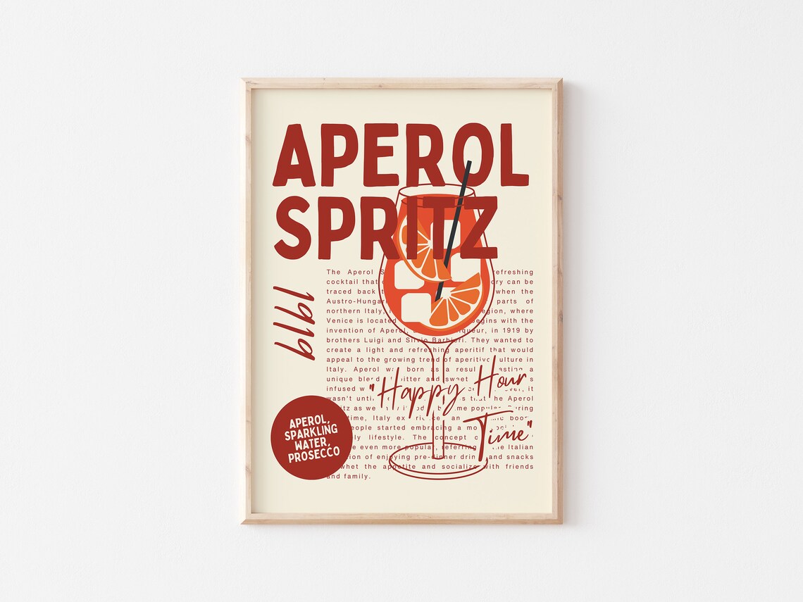 Aperol Spritz Bold Retro Italian Cocktail Recipe Bar Cart Poster - Image 5