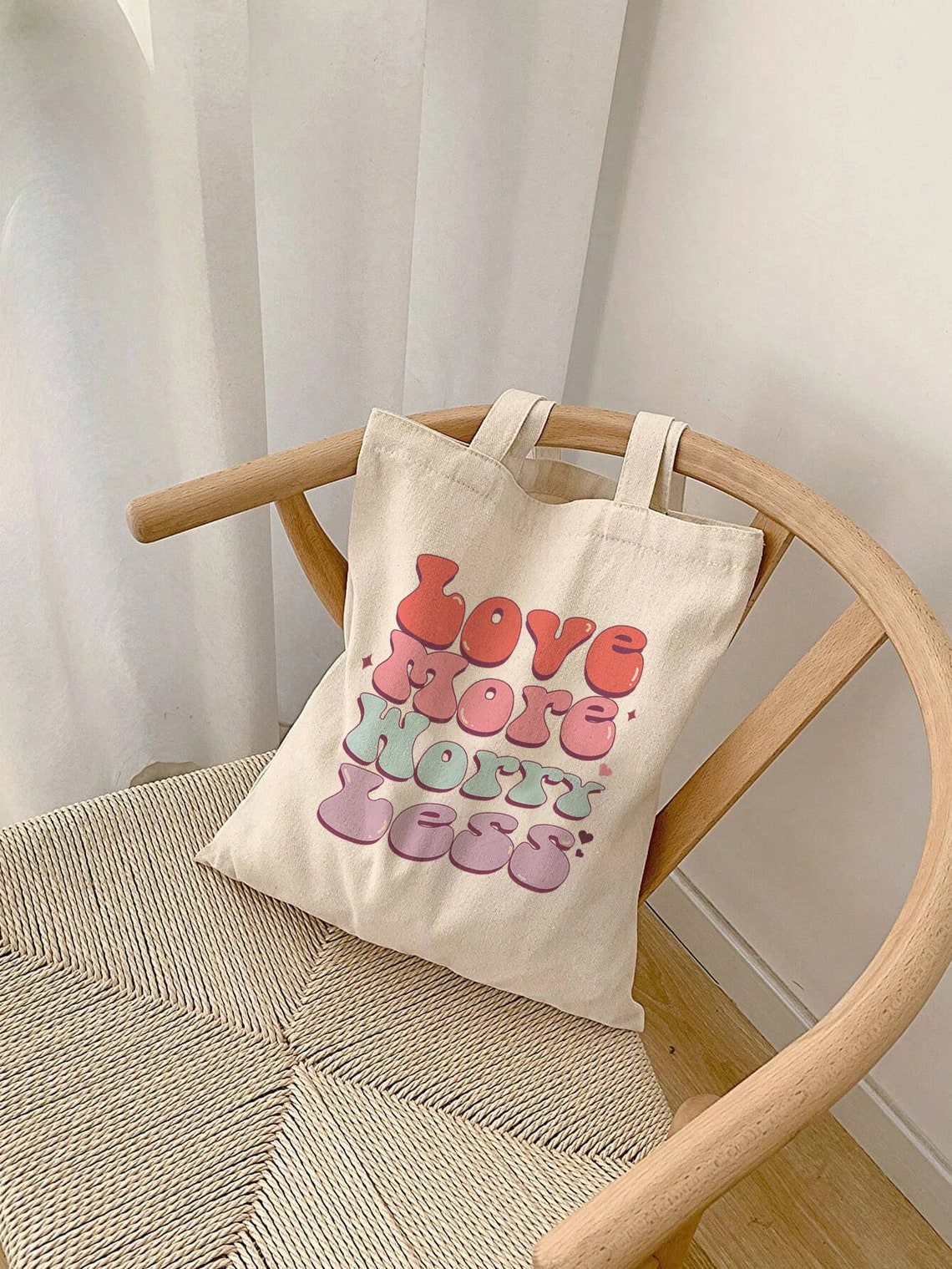 Love More Worry Less Retro Pastel Bubble Letter Quote Poster - Image 3