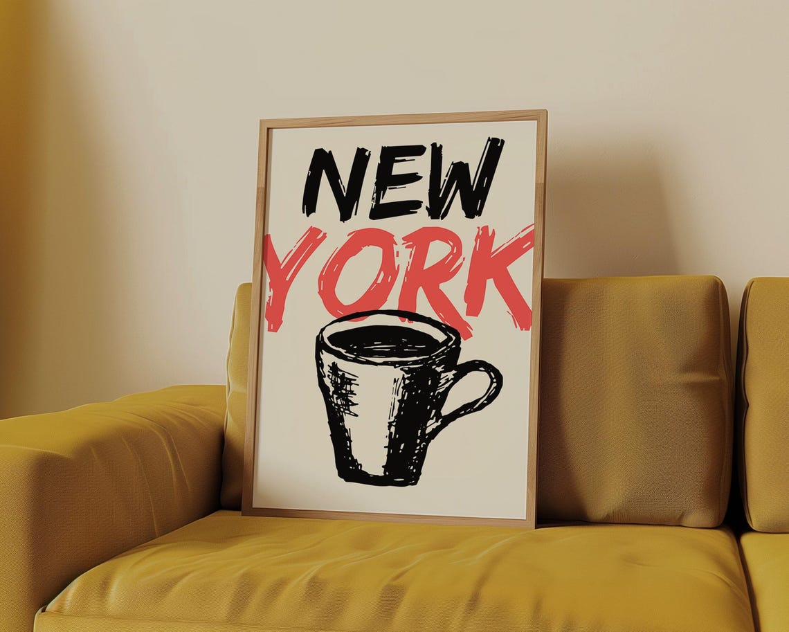 New York City Coffee Cup Brush Lettering Sketch Typography Poster - Image 5