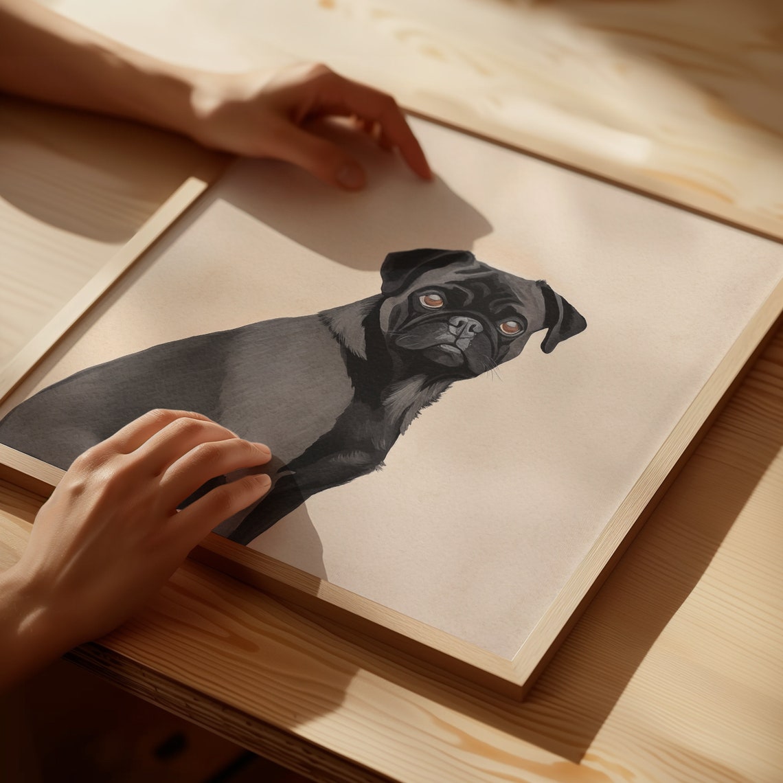 Black Pug Portrait Poster on Warm Beige Minimalist Background - Image 5