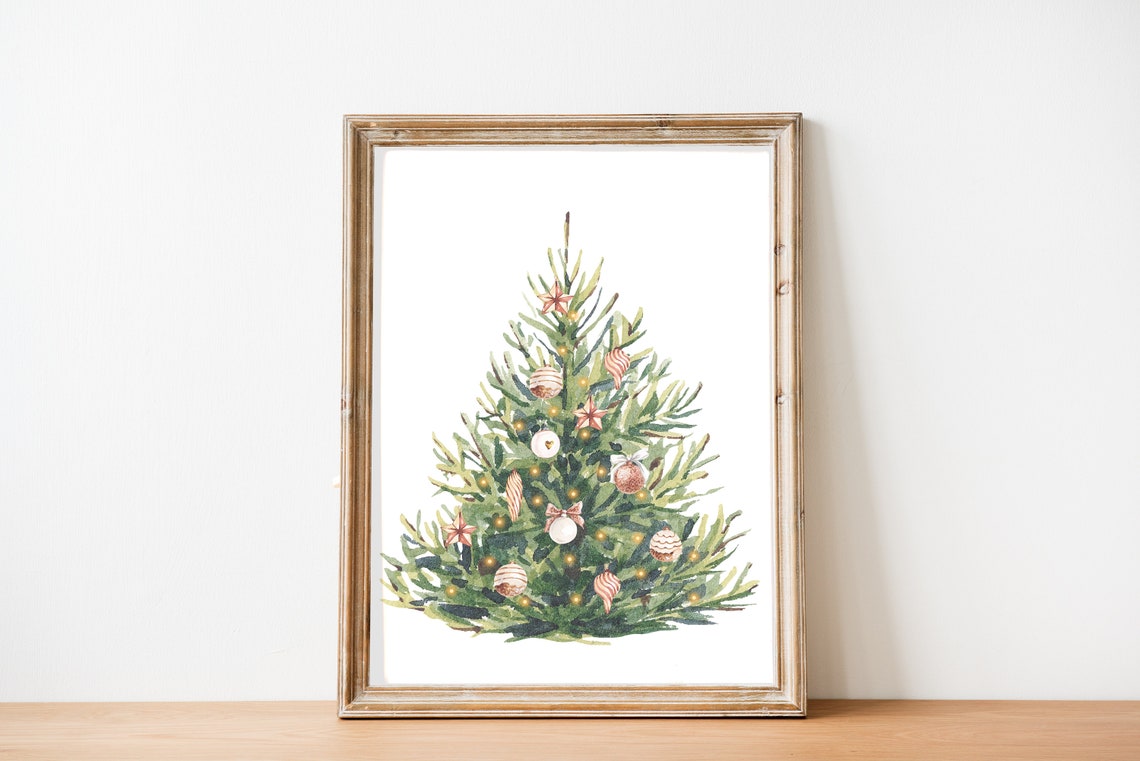 Neutral Watercolor Christmas Tree Ornaments Holiday Decor Poster - Image 3