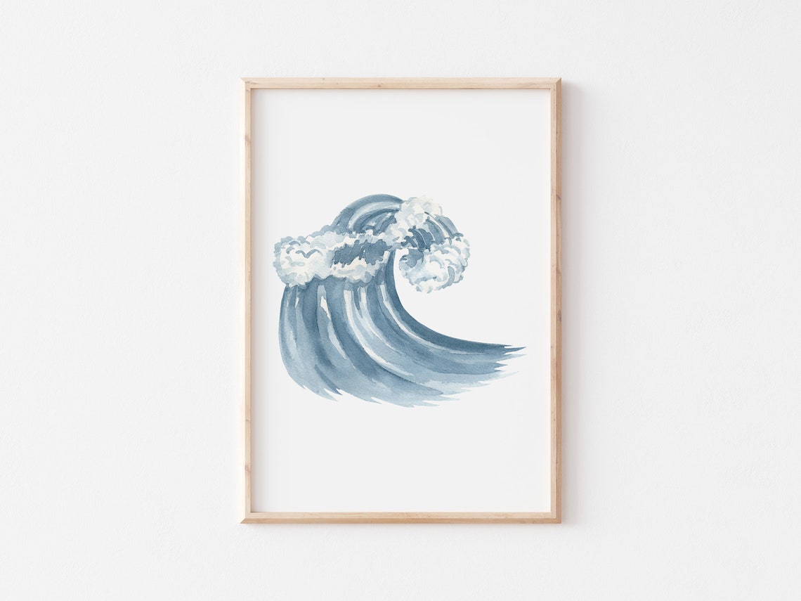 Blue Watercolor Ocean Wave Surf Coastal Beach House Art Poster - Image 4