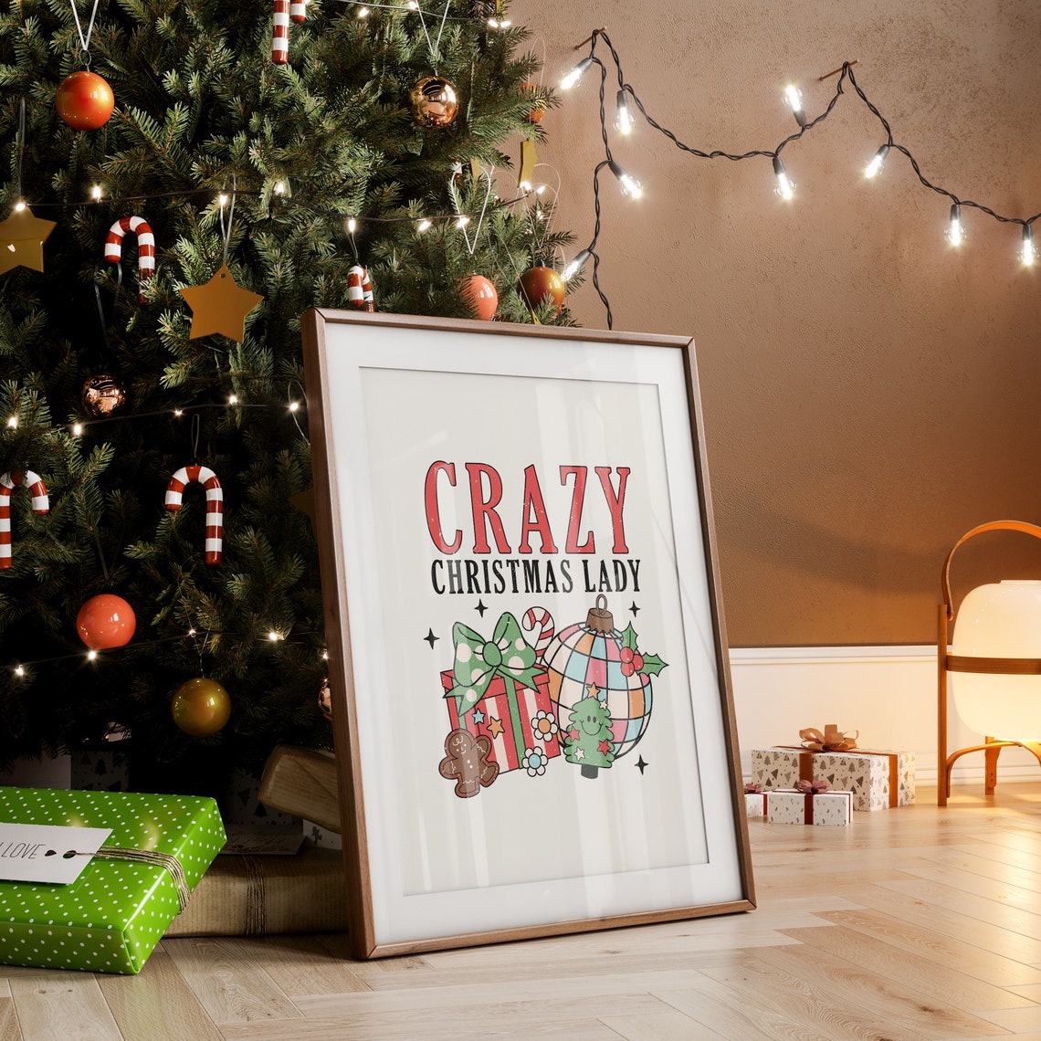 Crazy Christmas Lady Retro Ornaments Gift and Disco Bauble Poster - Image 2