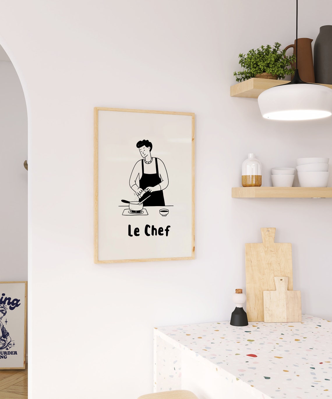 Le Chef Minimalist French Chef Whisking Soup Kitchen Art Poster - Image 2