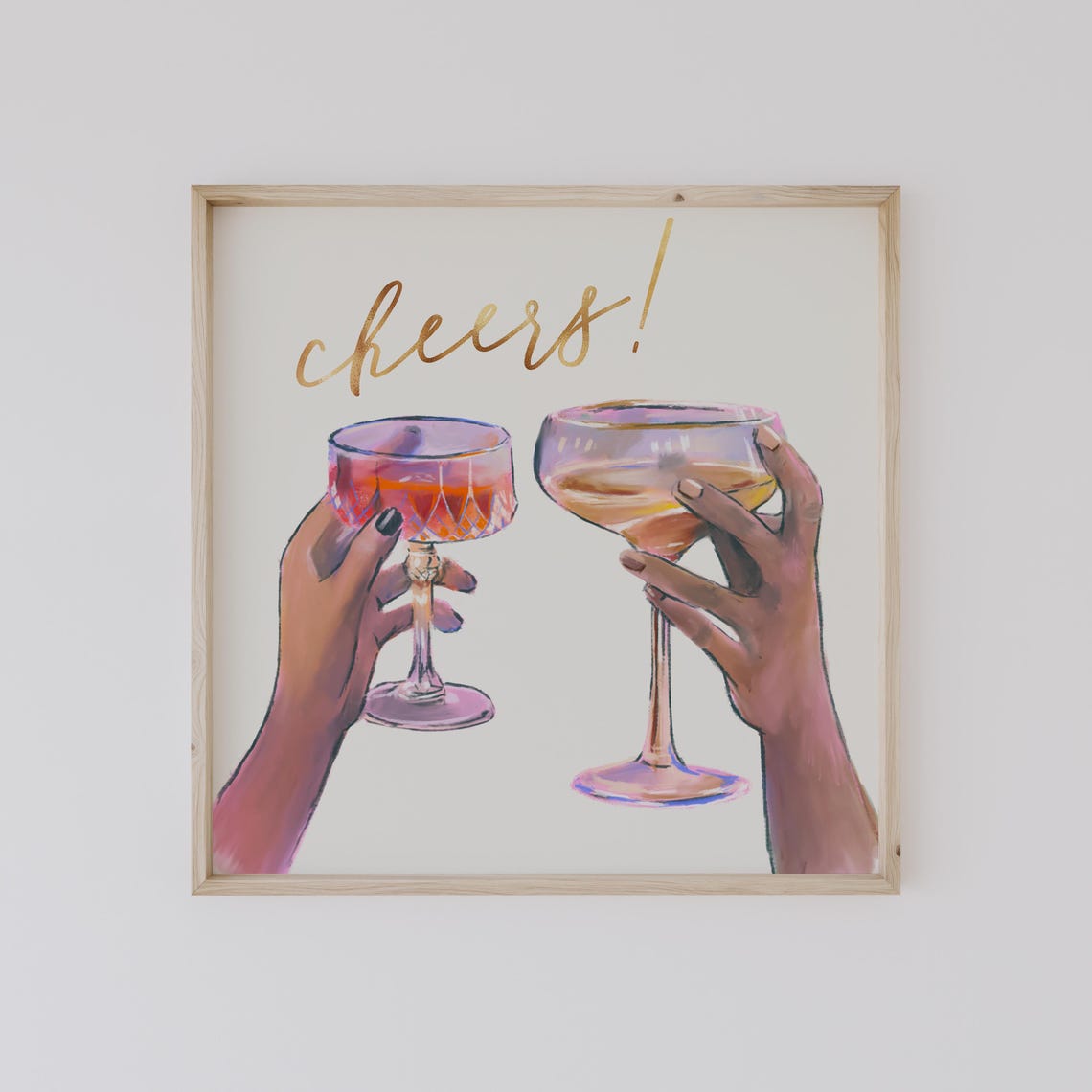 Cheers Gold Script Cocktail Glasses Bar Cart Clinking Art Poster - Image 2