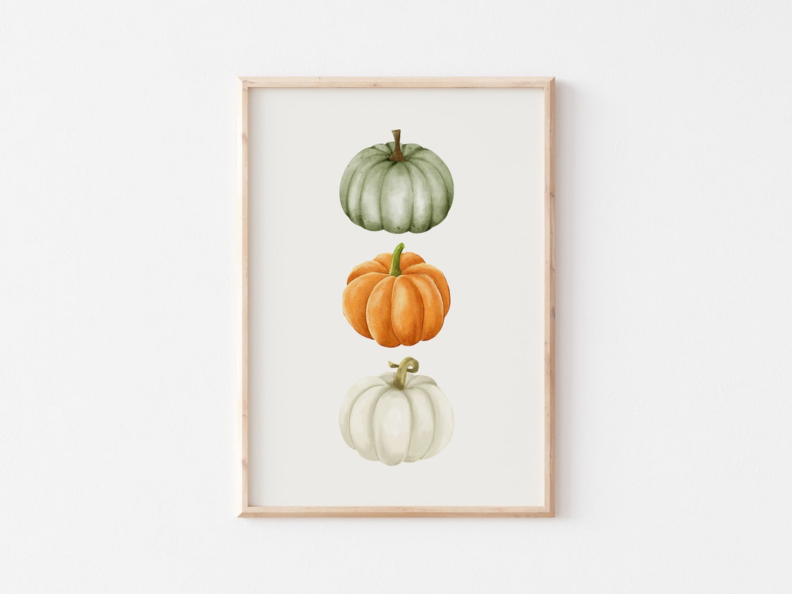 Stacked Watercolor Pumpkins Green Orange White Fall Harvest Poster - Image 3