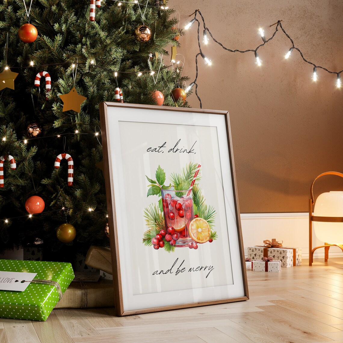 Eat Drink and Be Merry Cranberry Cocktail Holiday Bar Poster - Image 5