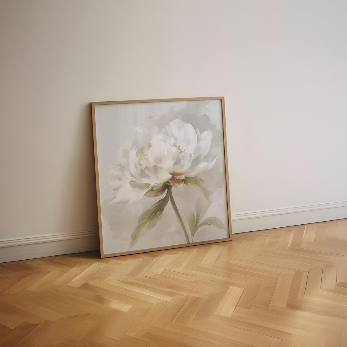 White Peony Bloom Soft Neutral Botanical Floral Painting Poster - Image 3