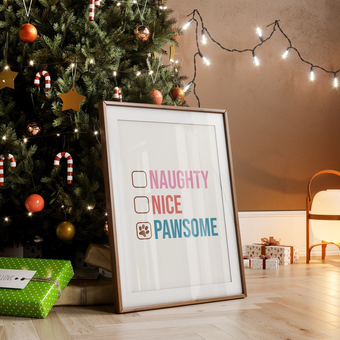 Naughty Nice Pawsome Funny Christmas Checklist Typography Poster - Image 3