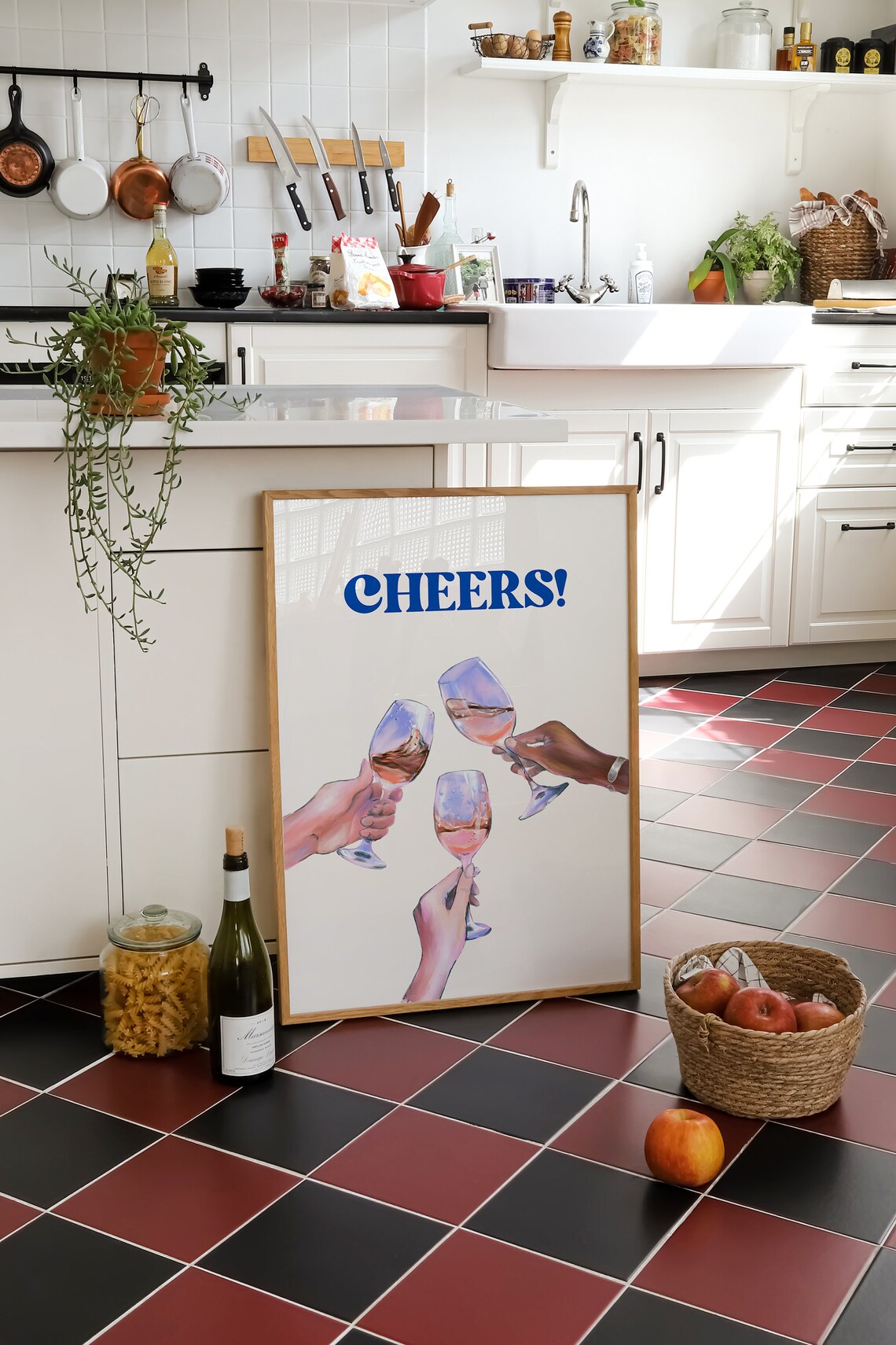Cheers Blue Lettering Watercolor Rose Wine Toast Party Wall Art - Image 4