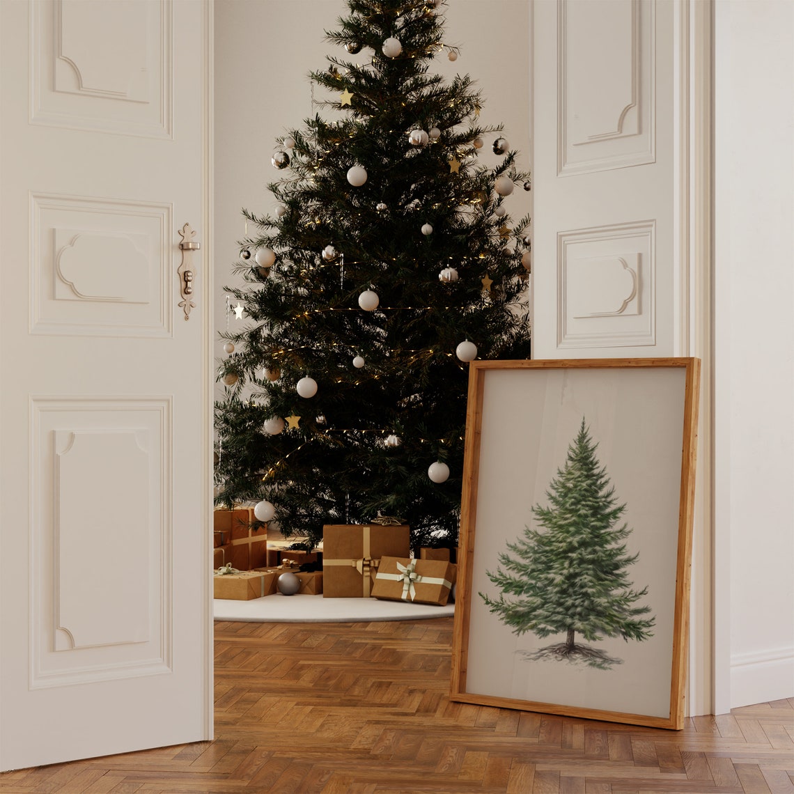 Evergreen Christmas Tree Watercolor Botanical Holiday Poster - Image 4